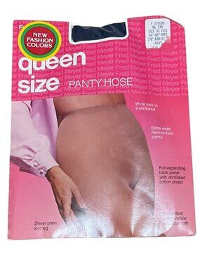 Vtg NIP Fred Meyer Queen Pantyhose 3X Navy Full Back Panel Vent Cotton Shield